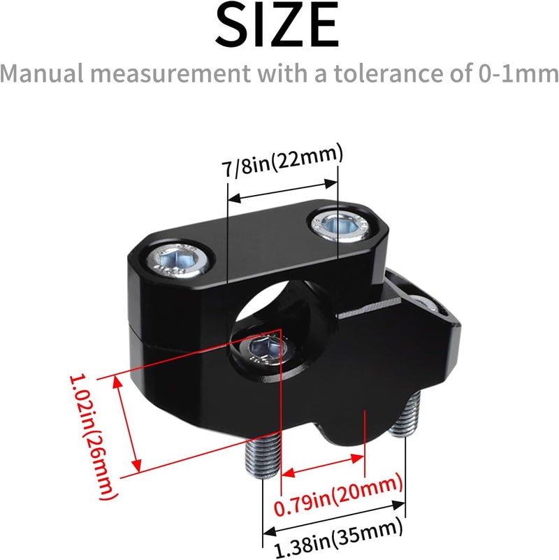 Feiteplus 7/8" Universal Handlebar Bar Risers Motorcycle Bar Clamps For Motorbike Pit Dirt Bikes Black Riser Extend, Height 26 mm(1.02"), 20mm (0.79") Backward or Forward, Black - Image 4